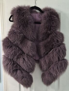 Plush Fox Fur Vest in Purple - Women's Jacket & Coat